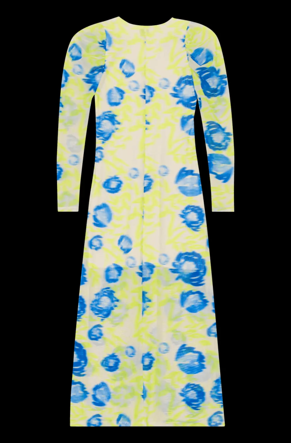 Ganni - Printed Mesh V-neck Long Dress