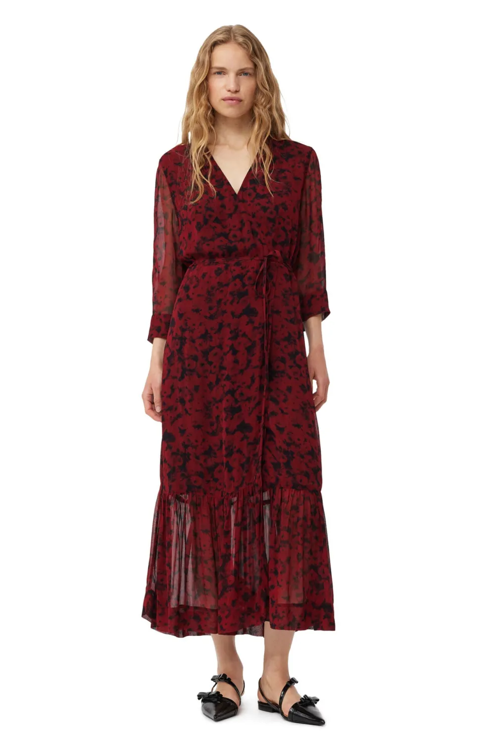 Ganni - Printed light georgette wrap midi dress
