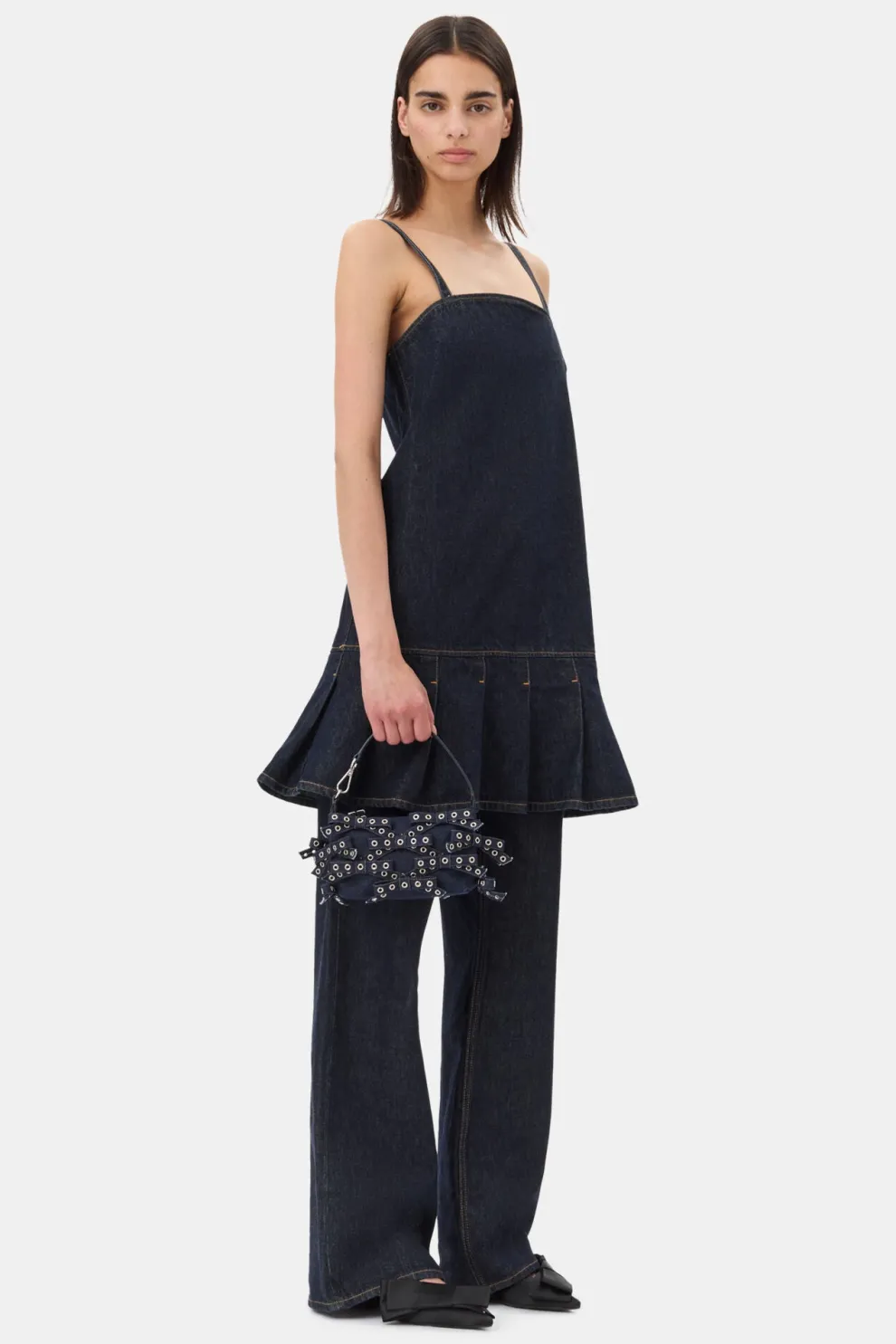 Ganni - Butterfly Small Pouch Bow Eyelet Denim