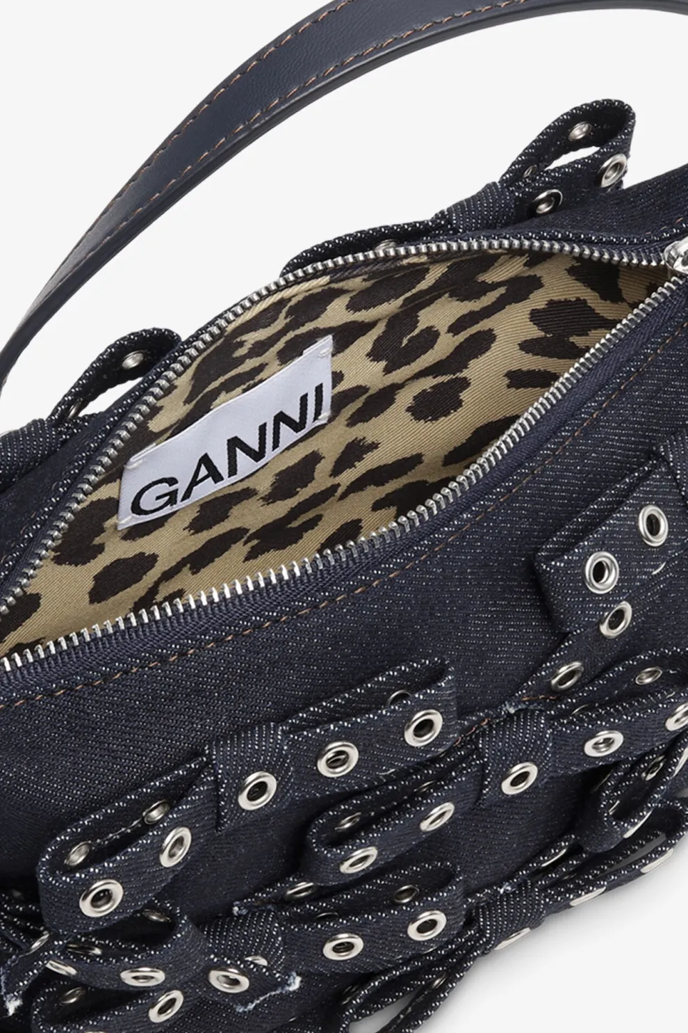 Ganni - Butterfly Small Pouch Bow Eyelet Denim