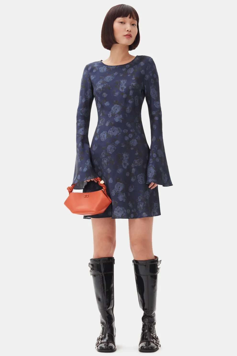 Ganni - Printed Satin Mini Dress