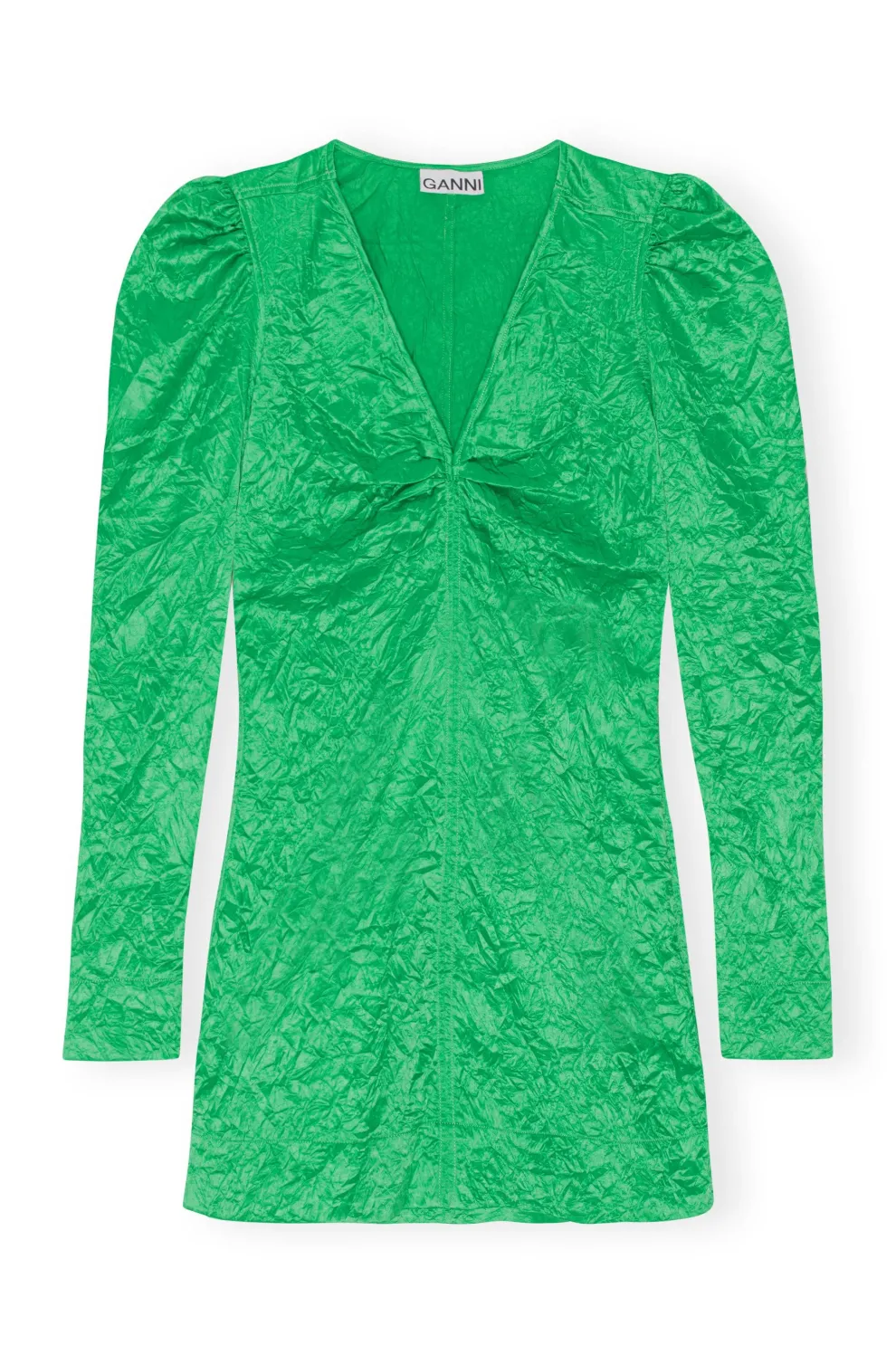 Ganni - Crinkled Satin V-neck Mini Dress