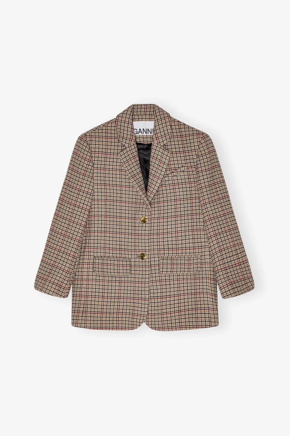 Ganni - Check Wool Mix Boxy Blazer