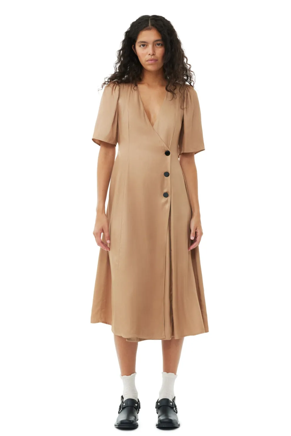 Ganni - Viscose Twill Wrap Midi Dress