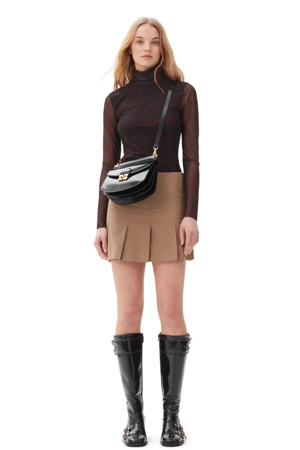 Ganni - Printed Mesh Long Sleeve Rollneck