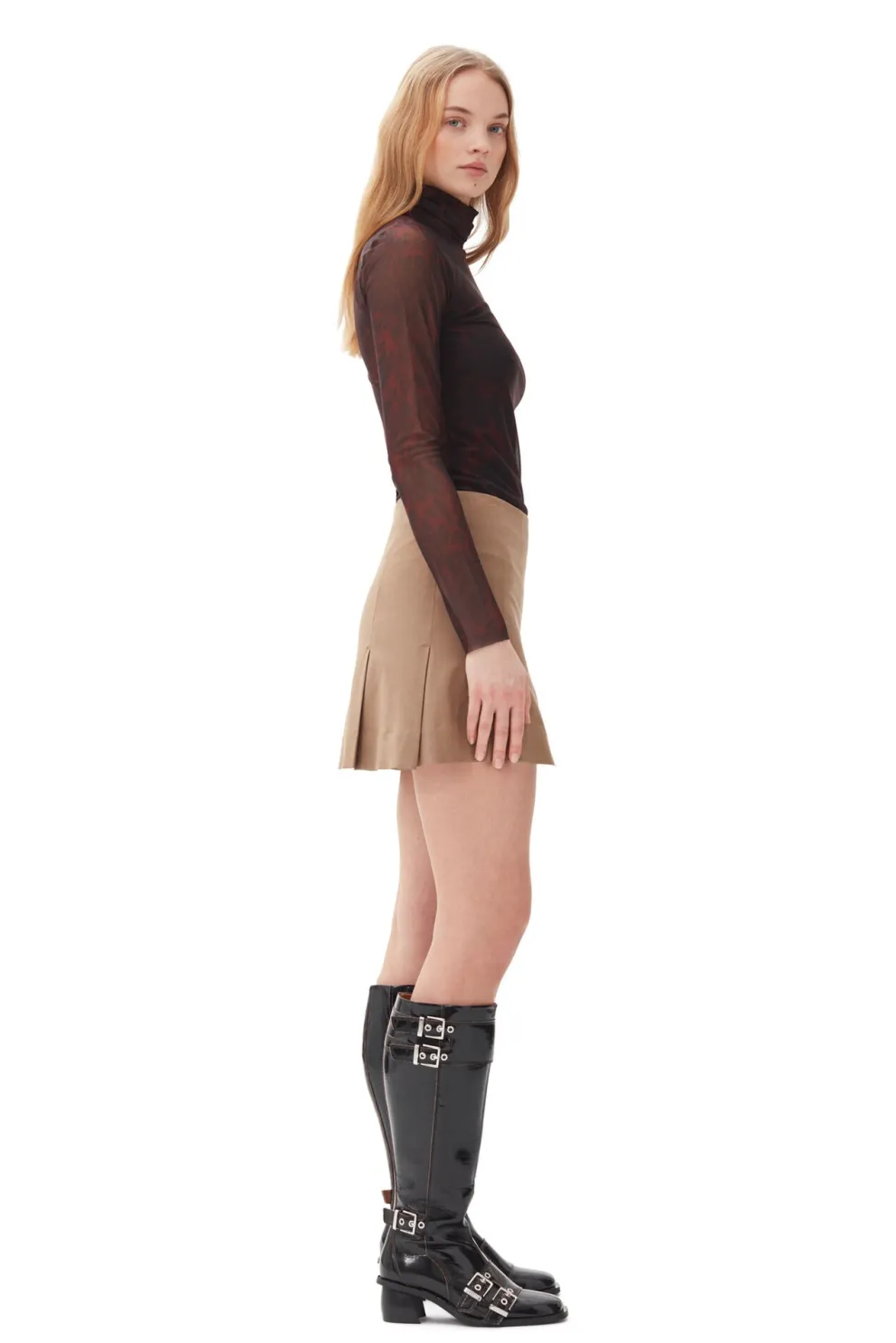 Ganni - Printed Mesh Long Sleeve Rollneck