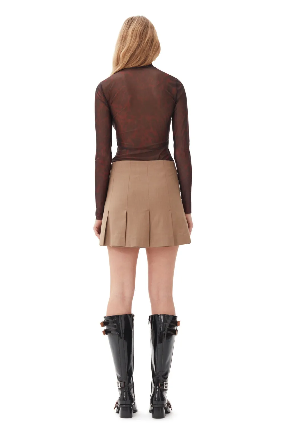 Ganni - Printed Mesh Long Sleeve Rollneck