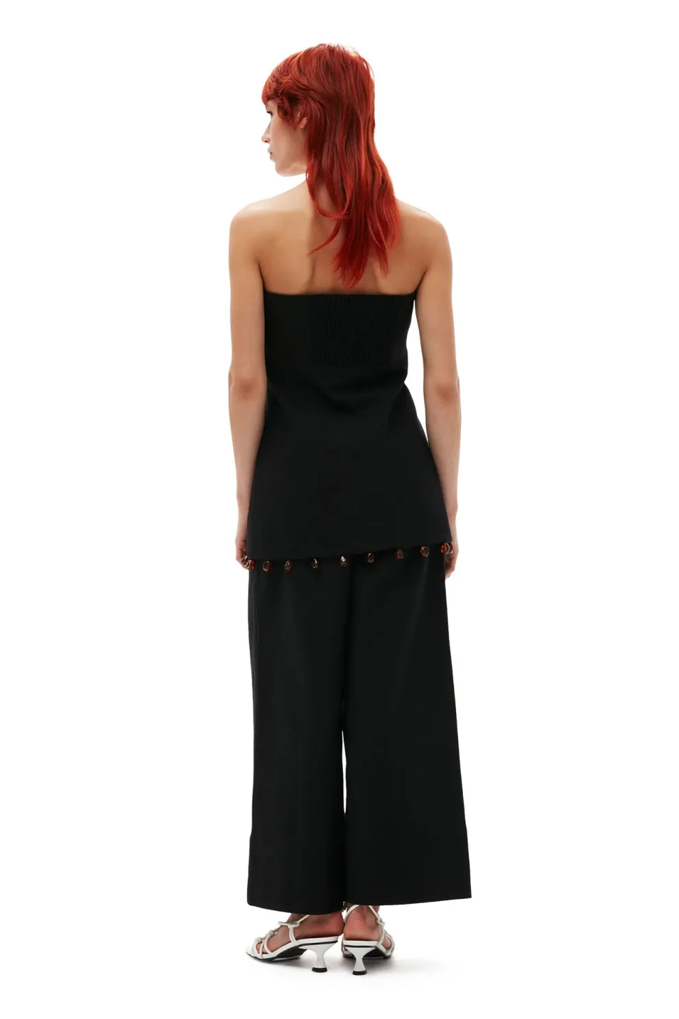 Ganni - Cotton Suiting Cropped Wide Pants