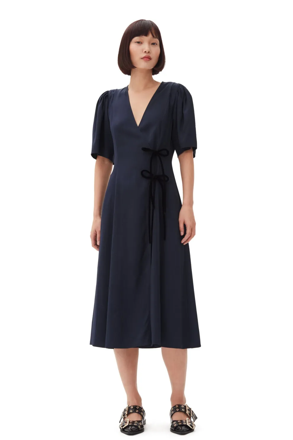Ganni - Viscose Twill Wrap Midi Dress