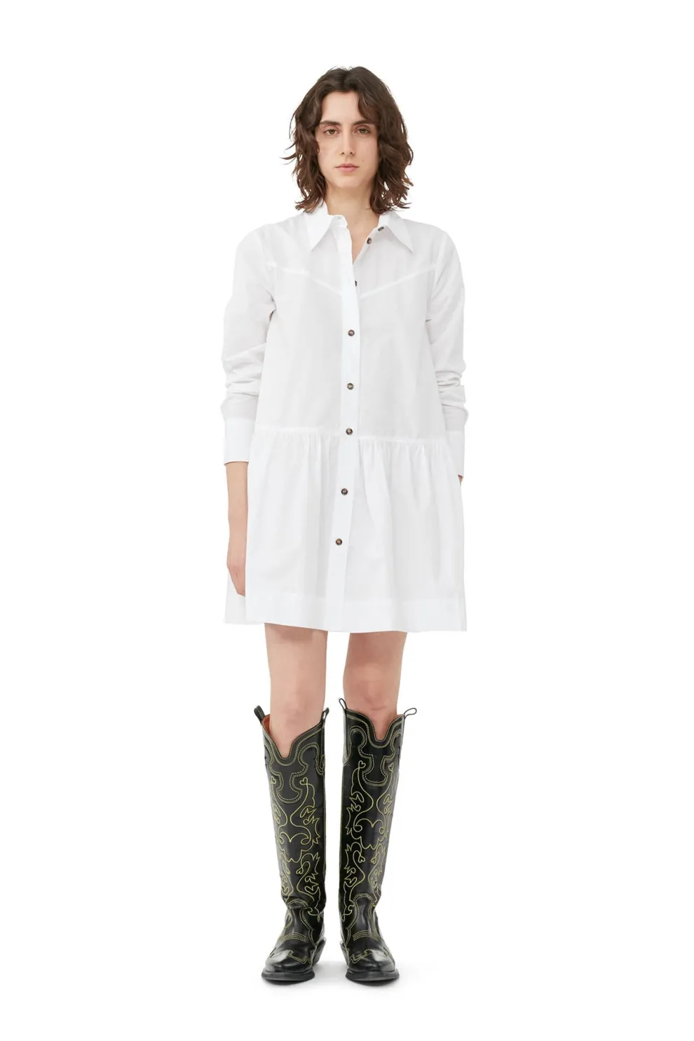 Ganni - Cotton bright poplin mini shirt dress