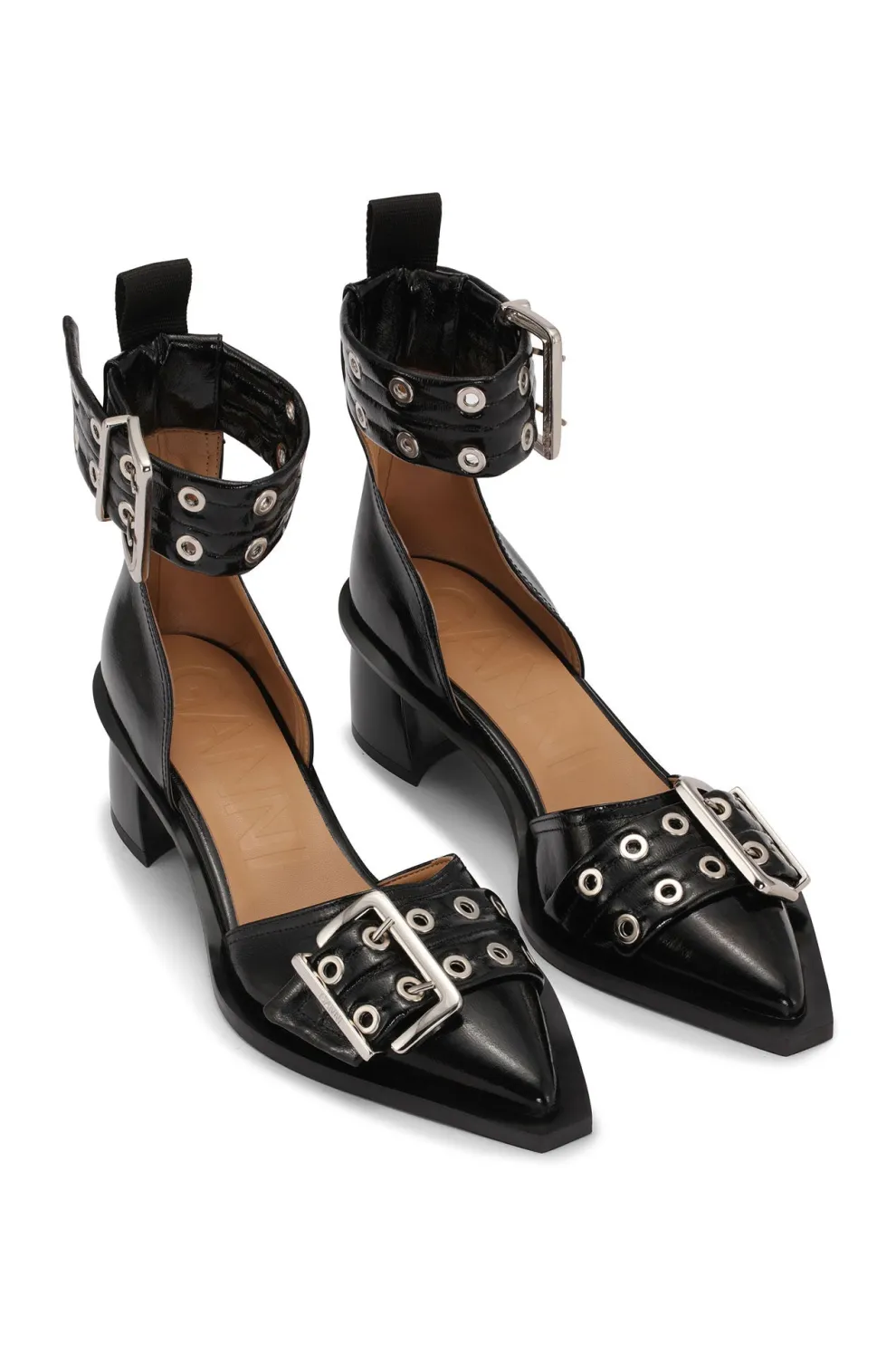 Ganni - Chunky Buckle Open Cut Pump Naplack